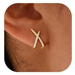 HARJJME Ohrstecker Silber 925 Damen 14K Vergoldet Ohrringe Gold Silber Hypoallergene CZ Ohrringe Stecker Klein X form Minimalistisch Wasserfest Ohr Schmuck Geschenke