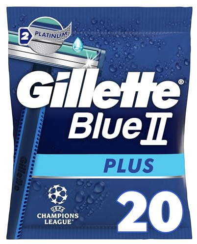 Gillette Rasoir Jetable pour Hommes Blue II, Pack de 20, Bleu | 2 Lames Ultra-Affûtées au Revêtement Platine, pour 5 Rasages de Près Tout Doux