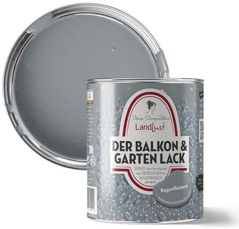 MissPompadour Balkon & Garten Außenlack Regenflüstern Blau 1 L | Wasserbasiert, seidenmatt, Holzlack mit UV Schutz, für Holz, Metall, Hart PVC, Fliesen und steinartige Untergründe