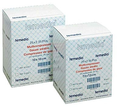Holthaus Medical Mullkompresse Temedia®, Kompresse Verbandmull Mullauflage, 12-f, 17-fädig, steril, 10x10cm 25x2St