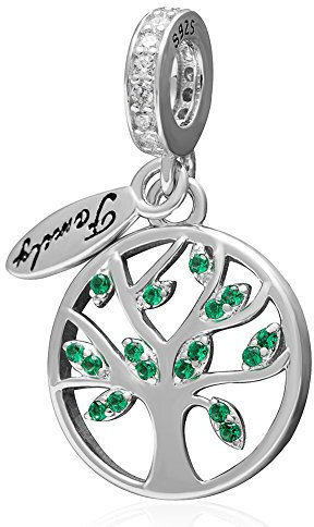 Abalorio de Plata de Ley 925 con diseño de árbol genealógico de la Vida y Amor, Dije de la Suerte para Pulsera Pandora (Plata)