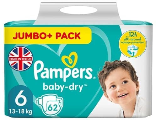 Pampers (Alte Version), Baby Windeln Größe 6 (13-18kg), 62 Stück, Extra Large, JUMBO PLUS PACK