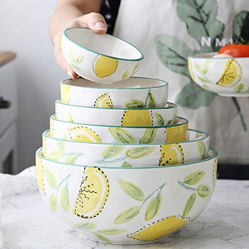 XCXDX Ensemble De 7 Bols en Céramique Au Citron Peints À La Main, De Différentes Tailles, Bol À Salade De Fruits, Bol À Riz, Bol À Mélanger
