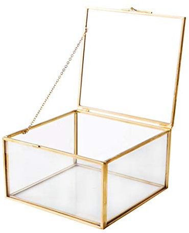 Utopz Goldene Schmuck-Box, Quadratisch, Vintage-Glas-Organizer, Dekorative Box für Heimdekoration, Messing und Klares Glas, 12,7 x 12,7 x 7,6 cm