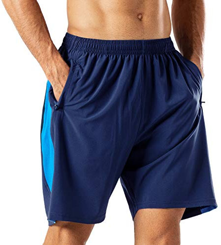HMIYA Herren Sport Shorts Schnell Trocknend Kurze Hose mit Reißverschlusstasch (Marine Blau,L)