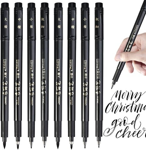 GOLDGE 8 Stück Kalligraphie Stifte, Handlettering Stifte, Schwarz Kalligraphie Set, Calligraphy Set für Unterschrift, Illustration Design, Zeichnen, Anfänger Schreiben