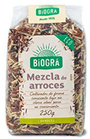 BIOGRÁ - Mix De Arroz Con Alto Contenido En Fibra, Compuesto por Arroz Salvaje, Arroz Rojo y Arroz Basmati integral, Apto para Veganos, 250g