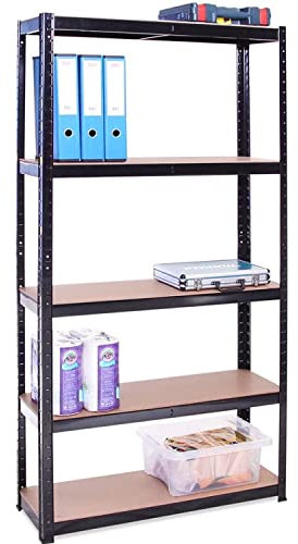 Scaffalature PER Garage - 180 x 90 x 40cm - Scaffalature per Carichi Pesanti - Scaffali di Stoccaggio - 5 Scaffalature -Nero - 5 Ripiani - 875KG di Capacità (175KG Per Ripiano) - Workshop, Ufficio