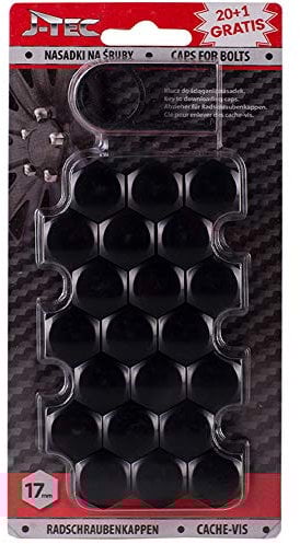 J-Tec Satz universelle Radmutterkappen - Schwarz Kunststoff - 17mm - Satz à 20+1 Stück