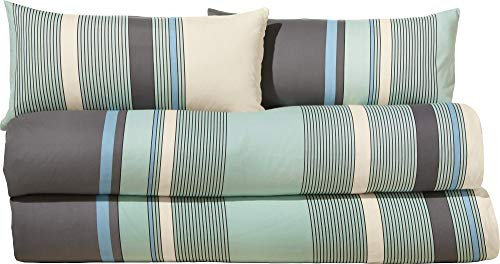 Erwin Müller Single-Jersey Bettwäsche-Set 4-TLG., Bettgarnitur, mit Streifen, Mint-grau, Größe 135x220 cm (80x80 cm) - temperaturausgleichend, bügelfrei, mit Reißverschluss, 100% Baumwolle