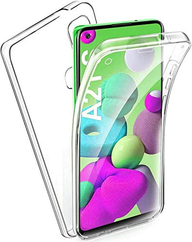 COPHONE® kompatibel Samsung Galaxy A21S Hülle Silikon 360 Grad transparent. Total transparent, weiche Vorderseite + harte Rückseite. Stoßfeste 360-Grad-Touch-Handyhülle für Galaxy A21S