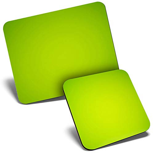 Mouse Mat & Coaster Set - Lime Green Colour Fade 23.5 x 19.6 cm & 9 x 9 cm for Computer & Laptop, Office, Gift, Non-slip Base #14805