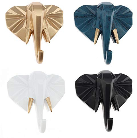 Kepfire Elefant Kopf Modern Wand Dekoration Harz Tier Kreativ Haken Zuhause Garderobe Schlafzimmer Schmuckanzeige Schlüssel Schal Tasche Kleiderablage Halter (Weiß, Gold, Blau, Schwarz)