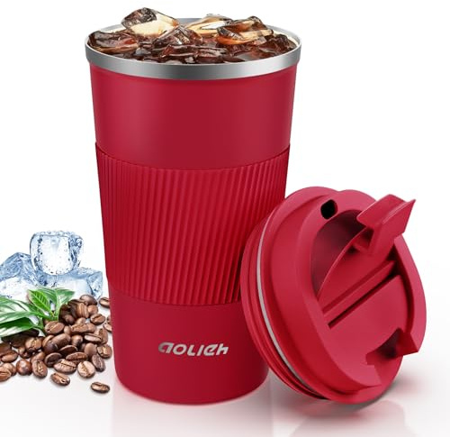 Aolieh Thermobecher, Kaffeebecher mit Auslaufsicherem Deckel, Thermobecher- Isolierbecher, Edelstahl Travel Mug, Kaffeebecher to go für heißes und kaltes Wasser Kaffee Tee (510ML, Rot)
