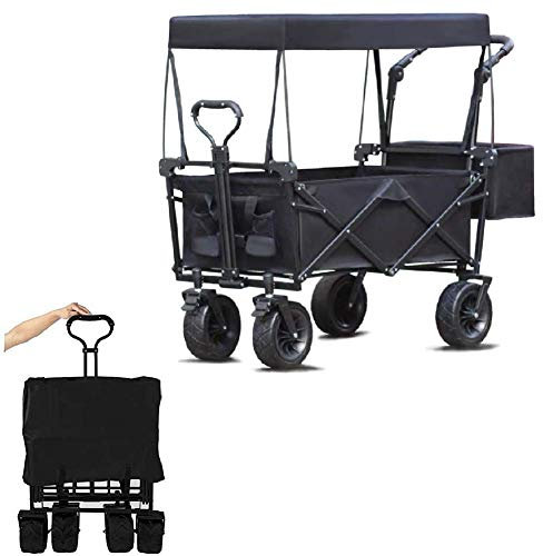 MNSSRN Camping-Picknick-Trolley im Freien, Faltbarer Wagenwagen mit abnehmbarem Top-Push-Pull-Griff-Leinwand-Transportwagen, verwendet zum Einkaufen, Camping, Gartenarbeit
