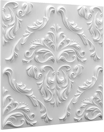 BeautyWalls Pannello di rivestimento murale 3D in gesso (gesso) Modello VINTAGE - 1,44m2 (4 pannelli di 60 x 60 cm x 2,5 cm) - Decorazione della casa, colore: Bianco
