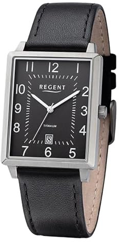 REGENT Titanuhren eckig 30x43mm Lederband F1272 F1273 F1274 (F1273 Zifferblatt schwarz)