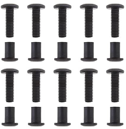 eMagTech 10x M6x20mm Boulon de Reliure à Tête Plate Vis Poteau en Acier au Carbone Capuchon à Douille Hexagonale Adapté pour Trou de 8mm pour Boucle de Ceinture Meubles Cuir Noir