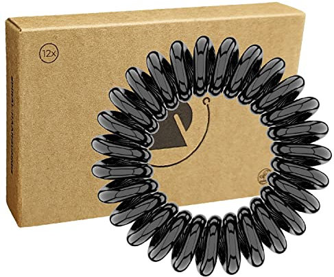 Reskthetic - hochwertige Spiral Haargummi (schwarz), schonend zum Haar, nachhaltig, umweltfreundlich, (Telefonkabel, Zopfgummis) für Mädchen & Frauen/Damen (12 x 4 cm)