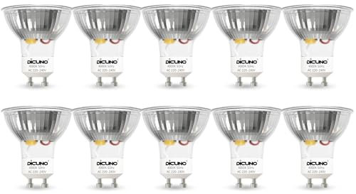 DiCUNO Bombilla LED GU10, 5W, Blanco neutro 4000K, Equivalente de halógeno 50W, Bombilla para foco LED GU10, 500lm, No regulable, 220-240V, Ángulo de haz 120 °, 10 Piezas