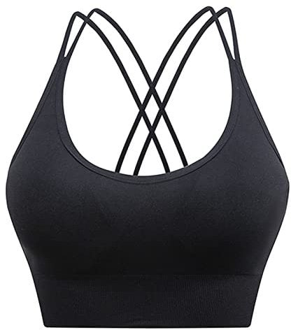 Damen Doppelter Kreuz-Träger ohne Bügel Bra-Einlage Yoga Sport BH Damen Sport-BH Cross Back Tank Top(XL-Schwarz)