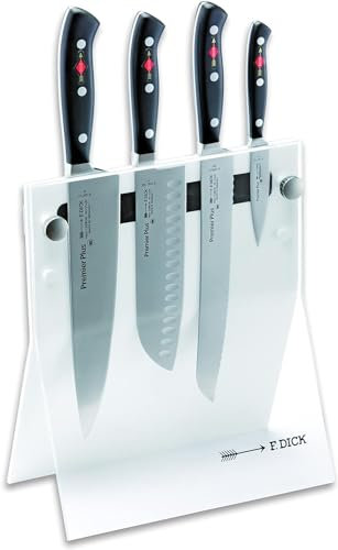 F. DICK Premier Plus Messerblock 4Knives (4-teilig, Officemesser Santoku Küchenmesser Brotmesser, Messer-Set, aus hochlegiertem Stahl, Klinge lasergeprüft, X50CrMoV15, Griff Kunststoff), 88040110-05