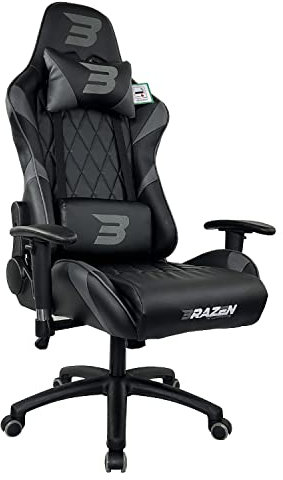 BraZen Venom Esports Elite PC Computer Office Professional Racing Gaming Chair - Grey -for Adults - from Largest British Owned Brand, 18425, H 125-135cm x W 68 cm x D 60