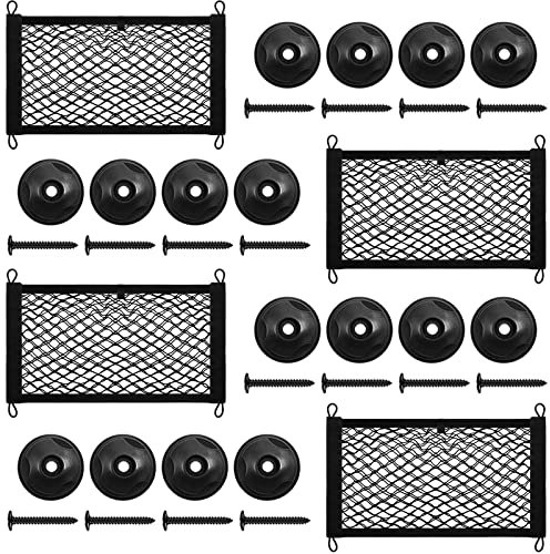 MAGIIN 4 Pcs Trunk Storage Bag, Double Layer Elastic Net, Campervan Net Car Mesh Bag For Caravan Motorhome Boat SUV Truck Bed or Trunk-19.7x9.8inch, black|grey|beige, 50x25cm(4 Pack)
