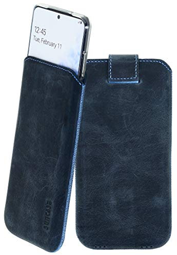 Suncase ECHT Ledertasche Leder Etui kompatibel mit Fairphone 4 (passend mit Dicker Bumper und mit Original Softcase) in Pebble-Blue