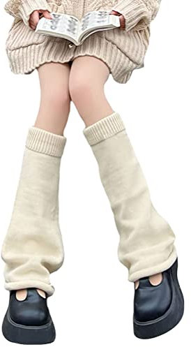 Minetom 1 Paar Stulpen Damen Lolita Stulpen Leg Warmers Beinwärmer Winter Beinstulpen Stricken Legwarmers Gothic Stiefel Boot Abdeckung Für Studenten Mädchen A1 Beige Einheitsgröße