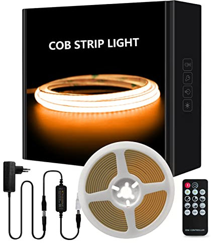 Tayire COB LED Streifen Orange Set, DC24V Schneidbar LED Strip 5m 480LEDs/M,CRI90+ 4mm Biegbar LED Band Hohe Helligkeit LED Lichtband für Schrank Schlafzimmer Küche TVDIY Beleuchtung