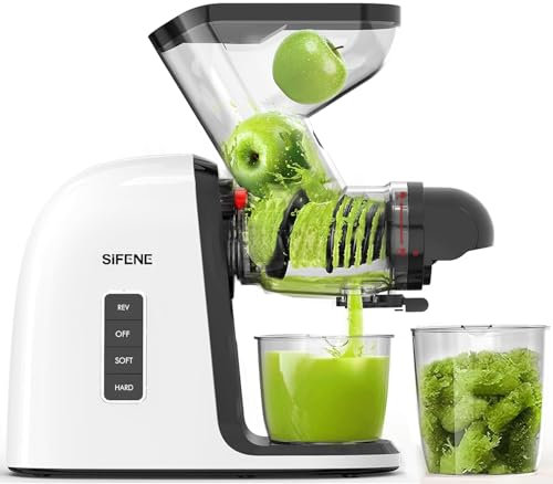 Exprimidor Lento de Prensado en Frío, SiFENE, Máquina de Exprimido con Masticación Lenta, Extractor de Jugo para Verduras y Frutas, Fácil de Limpiar, Incluye Cepillo y Recetas.