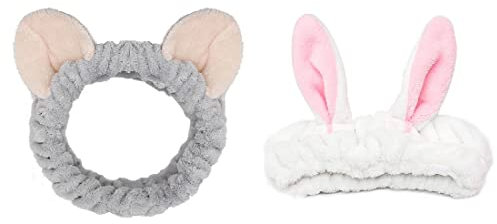 CUHZA Haarband für Make Up, 2 Stücke Spa Gesichts Stirnband Elastisch Kopfwickel, Damen Kosmetisches Stirnband Elastische Korallen Fleece Haarbänder für Waschen Gesicht Spa Yoga Sport Beauty