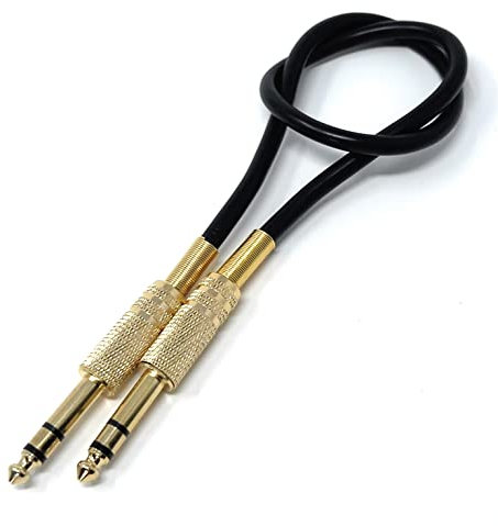 DRUT 50cm short 6.35mm Male to 6.35mm Male Stereo Audio Cable 1/4 TRS Connectors For Professional Music Instruments & Home Audio 1.6ft Black Gold Connectors