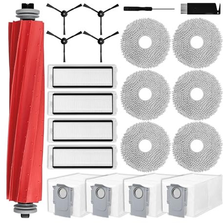 Liveryde Pièces de rechange compatibles avec Roborock Q Revo, pour Qrevo aspirateur robot accessoires, 1 brosse principale, 4 brosses latérales, 4 filtres, 6 chiffons de vadrouille, 4 sacs à poussière