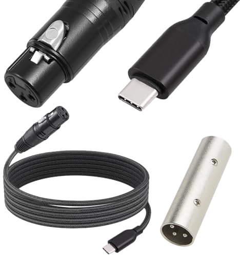 Xiatiaosann USB C to XLR Female Microphone Cable, 3-Pin XLR Female Adapter to Type-C Adapter Converter Cord for Audio, Karaoke system, Recording, Studio, With XLR Male to Male Adapter (2M/6.5FT)