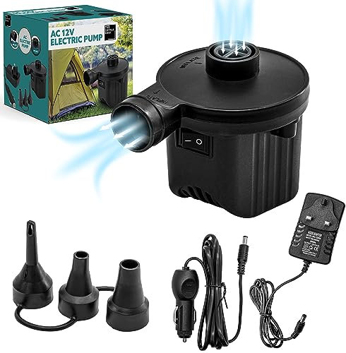 Supply Cube Electric Air pump, Electric Pump for Inflatables | AC 12V & 3 Nozzles | Air Pump, Electric Pump, AirBed Pump, and Pool Pump Quick-Fill Deflate & Inflate Paddling Pool Pump, Pump For Airbed