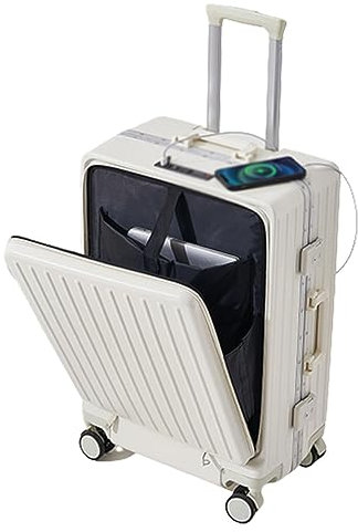 Bagage Extensible avec Porte-gobelets cachés, Bagage à Main de 20 Pouces, Valise Durable PC + ABS, avec Roues pivotantes (White 20 inches)