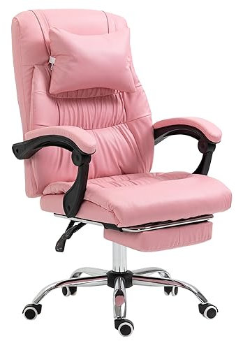 Executive Office Chair, Ergonomic Conference Work Chair Padded Recline Computer PC Swivel Desk Chair with Adjustable Task Gas lift, Pu leather, with Footrest (Pink Color)