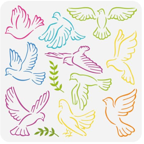 FINGERINSPIRE Taubenschablone für Malerei 30x30cm Taube Vogel Malerei Schablone Olivenzweig Schablone Fliegende Vögel Schablone Tier Thema Handwerk Schablone für Malerei auf Wand Holz DIY Dekor