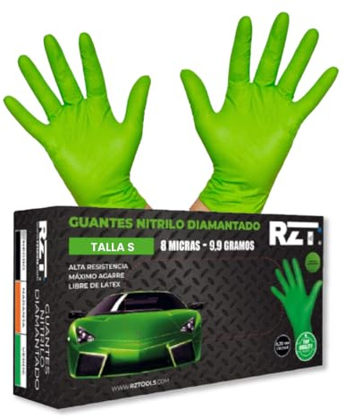 RZT Guanti in Nitrile Diamantato Verde PREMIUM, Guanti da lavoro GRIP per officina meccanica - Guanti in nitrile PIÙ RESISTENTI sul mercato (100, S)