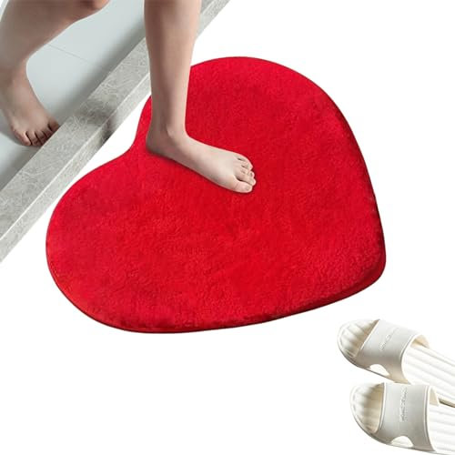 Kaxenig Herzförmige Teppich, Valentinstag Herz Teppich Badematte, Roter Badezimmerteppich, rutschfeste Waschbare Fußmatte, Valentinstag Dekorationen, Badewanne, Küchenteppich Dekoration