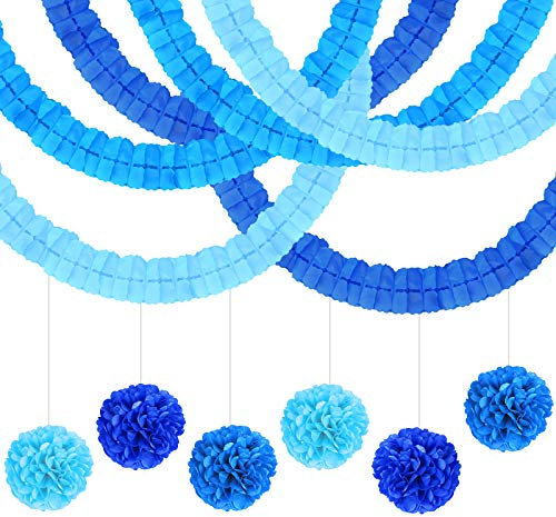 LAMEK 12 Pcs Oktoberfest Hängende Girlande Set Bayrische Papier Partygirlande Bayern Banner Bavaria Party Deko mit Seidenpapier Pompons Blau Wiesn Partyzubehör für Bier Festival Bierzelt