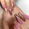 JUSTOTRY 24 Pcs Glitter Coffin Faux Ongles Long,Doré French Press on Nails Motif,Glossy Pink Cercueil Faux Ongle avec Colle Pour Femme et Fille,Ballerine Faux Ongles à Coller Nail Art