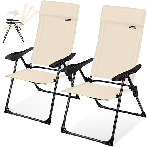 KESSER® Set di 2 sedie da Giardino, Sedia Pieghevole in Alluminio con Schienale Alto Regolabile in 7 direzioni con braccioli, Sedia da Balcone, Sedia da Campeggio Pieghevole Traspirante