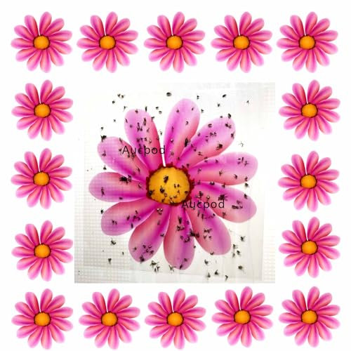 30PCS Window Fly Traps, Fly Stickers for Windows Fly Catcher for Indoor, Floral Pattern Design Sticky Fly Killer Pink Flower Style (Pink)