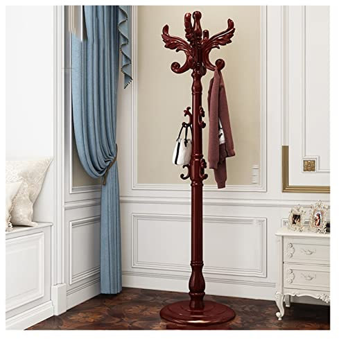 Garderobenständer im europäischen Stil, bodenstehend, für Hut, Mantel, Schal, Kleiderbügel mit Haken, Holzständer, für Kleidung, Anzüge, Schals, Handtaschen, Regenschirm/Rot/42 * 42 * 182 cm