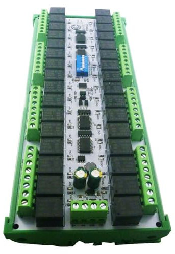 Xptieeck DC 24V 20A Einfach zu Installierendes DIN-Schienen-Box-DIP-Schalter-Setup-Parameter 32CH Modbus RTU RS485-Relaismodul RYR432D