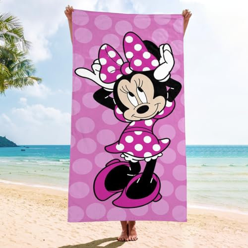 Strandtuch Kinder, 75x150cm Microfaser Strandhandtücher, Badetuch mit Mini Maus-Muster Rosa, Strand Badetuch Mädchen, Beach Towel, Handtücher Schnelltrocknend für Reisen, Camping, Strandpartys