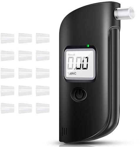 ZQAZXH Alkoholtester, Alkoholmessgerät mit 15 Mundstücken, Digitaler Alkoholtester mit LCD-Bildschirm, mit LED-Notbeleuchtung, Geeignet für den Privaten Und Beruflichen Gebrauch